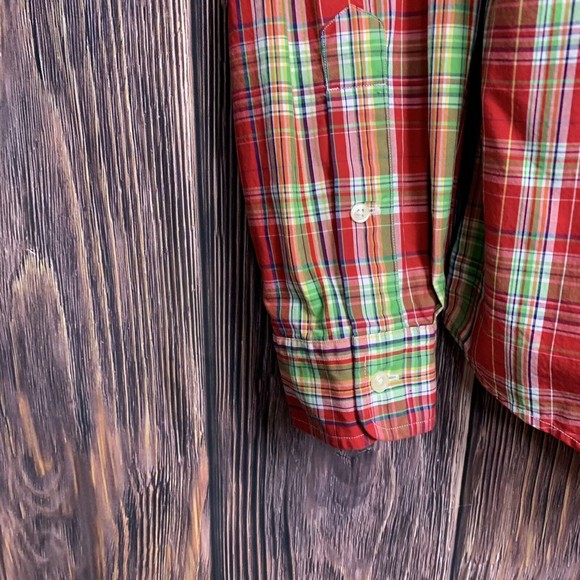 Ralph Lauren Men Red Long Sleeve Plaid Button Classic Pony Logo Shirt Size Large - Picture 4 of 8